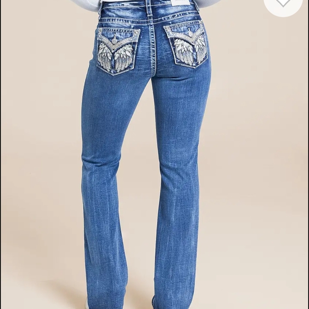 Miss Me Blue Boot Cut Jeans with Embroidery 18W X 32L - Picture 4 of 6